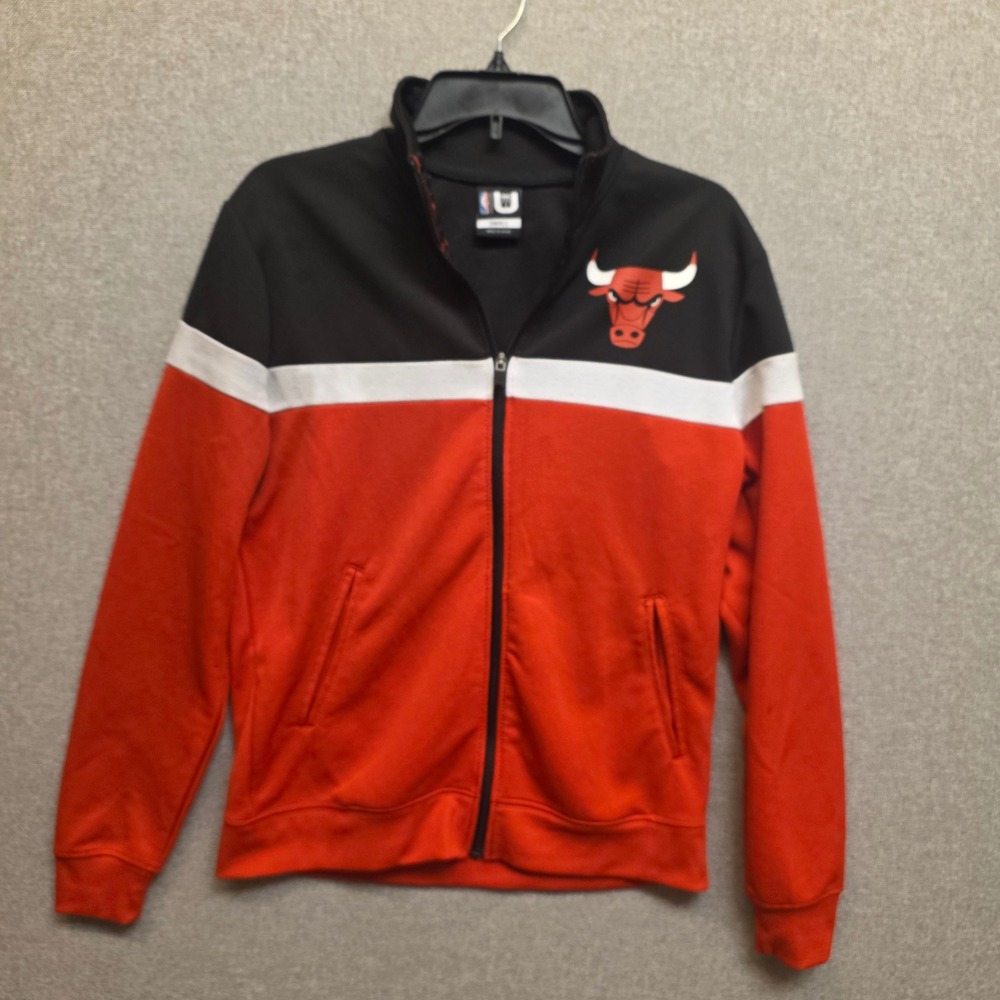 NBA Chicago Bulls Track Jacket Mens Small Red Black Colorblock Full Zip Sporty